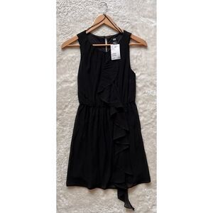 NWT H&M Black Sleeveless Mini Dress with Front Ruffle, Size 4